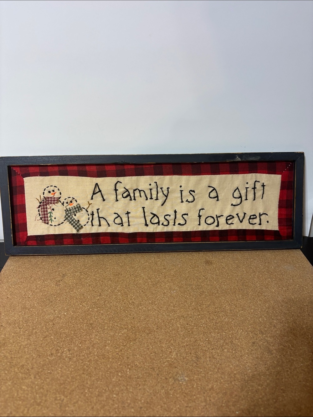 Framed Plaque 16x5” Embroidery Buffalo Check